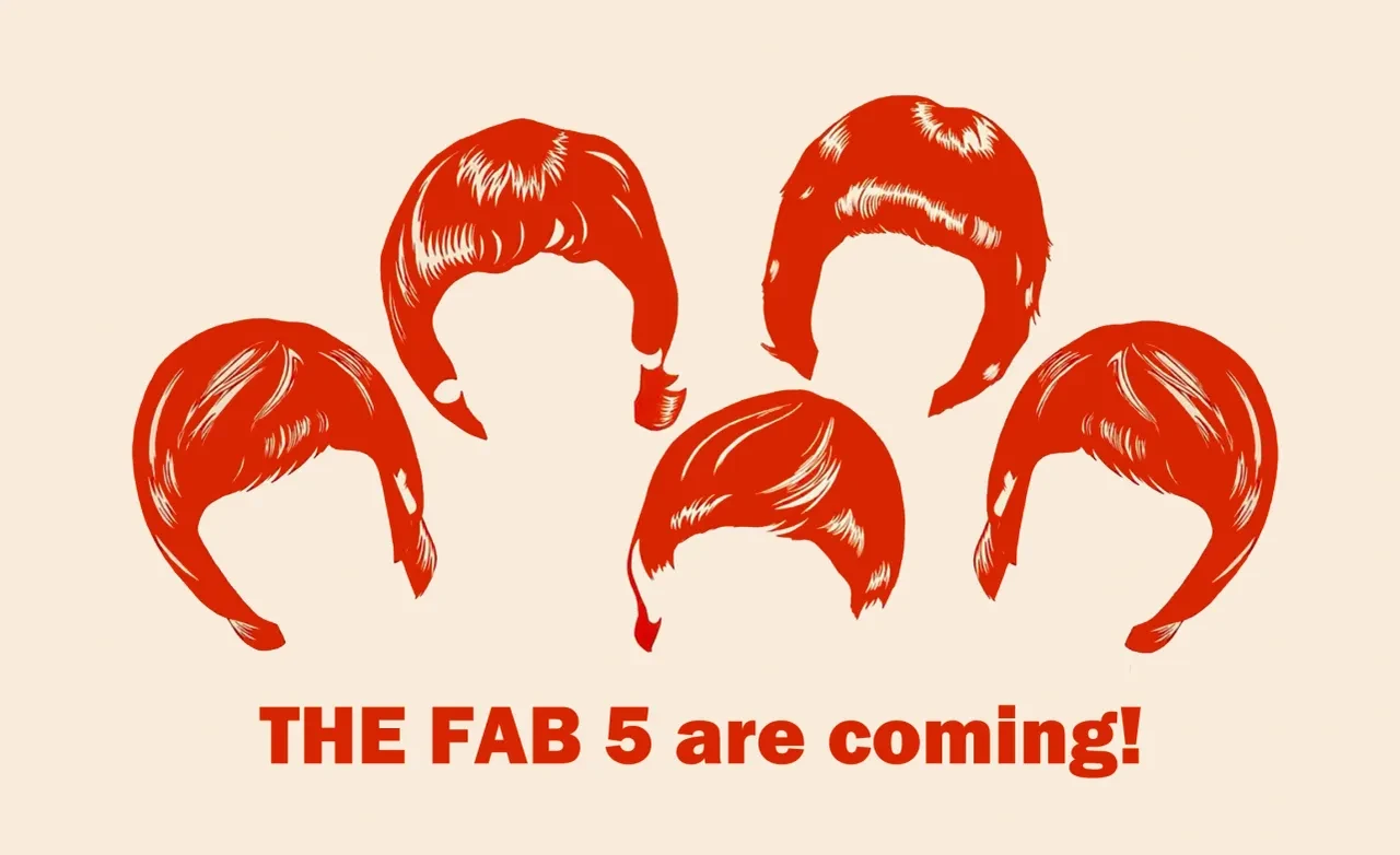 The Fab 5 are coming promotional graphic with five red silhouette hairstyles