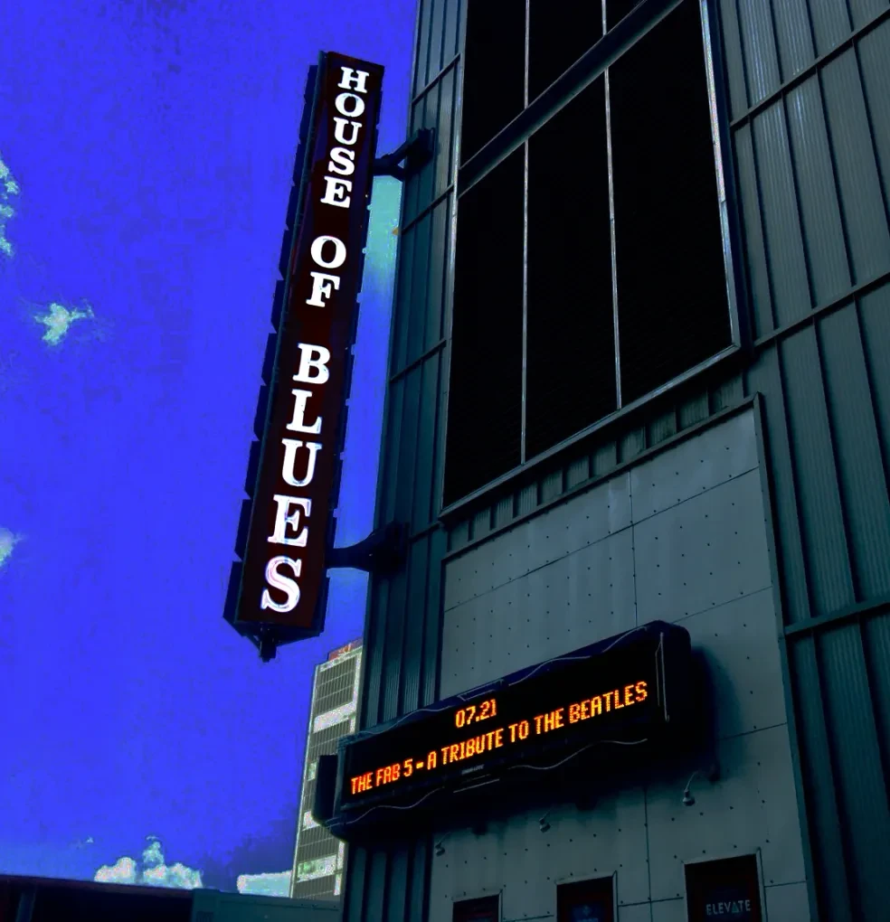 House of Blues sign with The Fab 5 A Tribute to the Beatles on the marquee